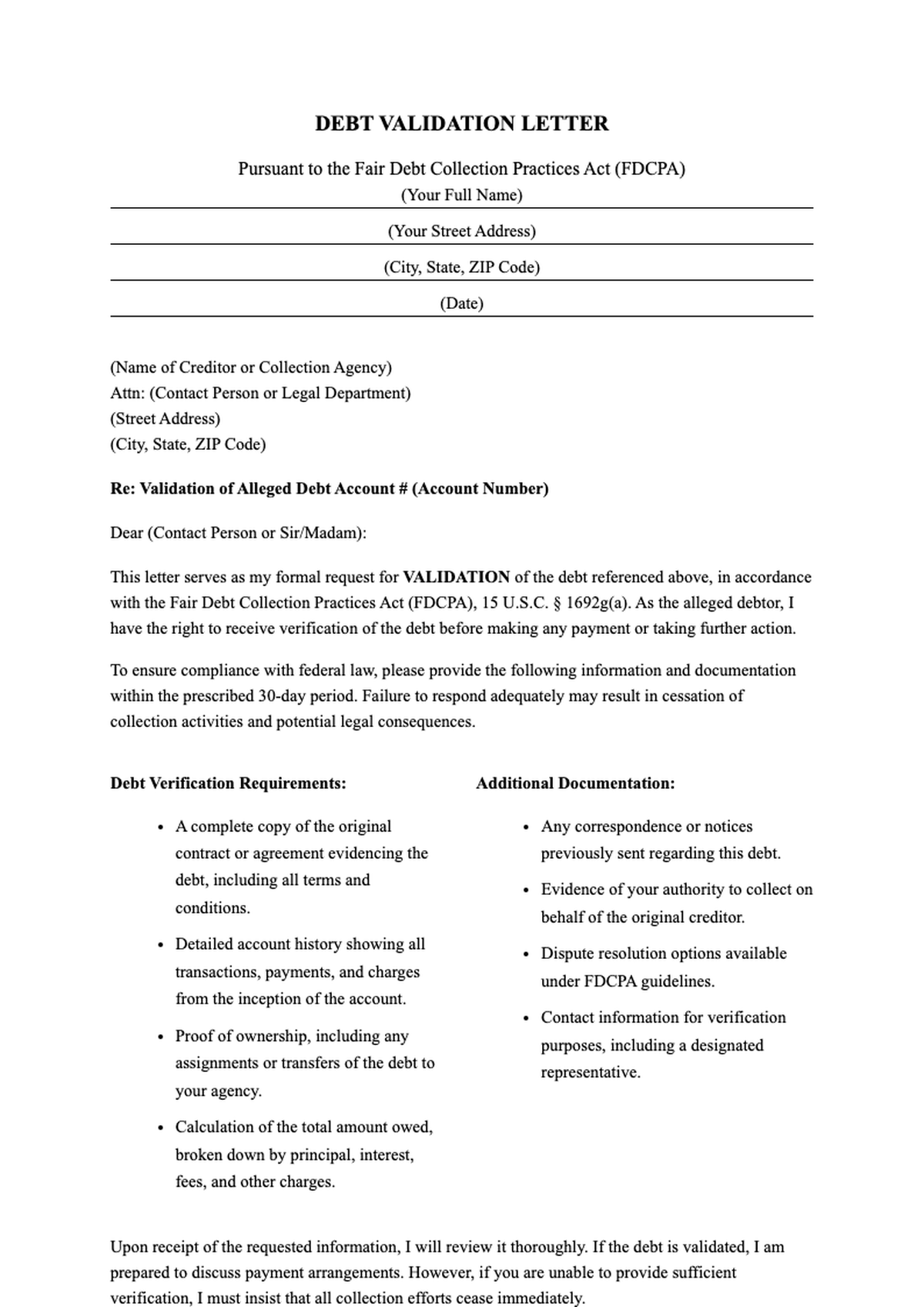 Legal debt validation request letter under FDCPA Section 809_variant_2